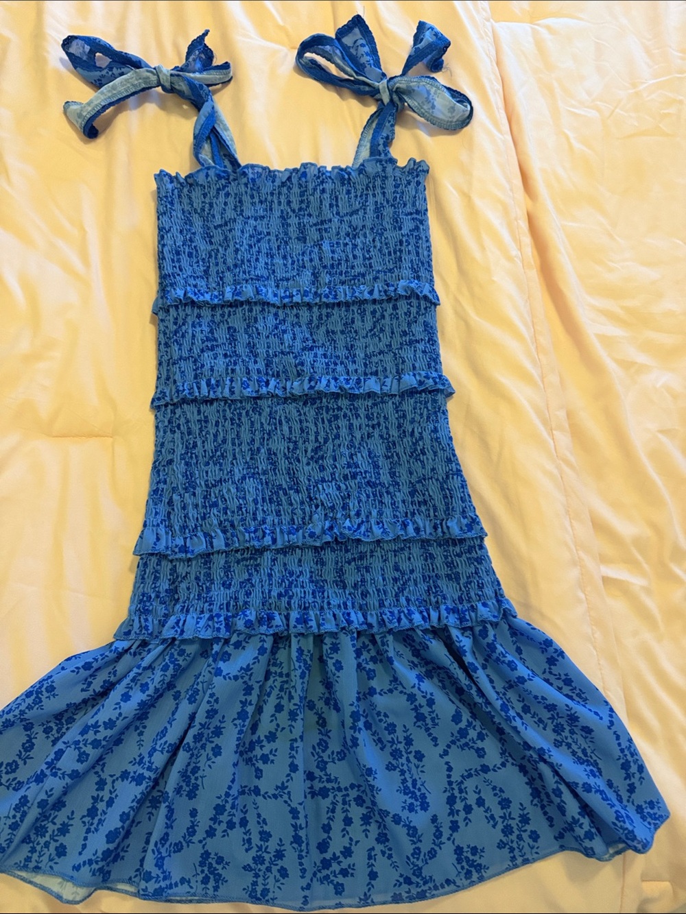 Blue Floral Tiered Smocked Sundress